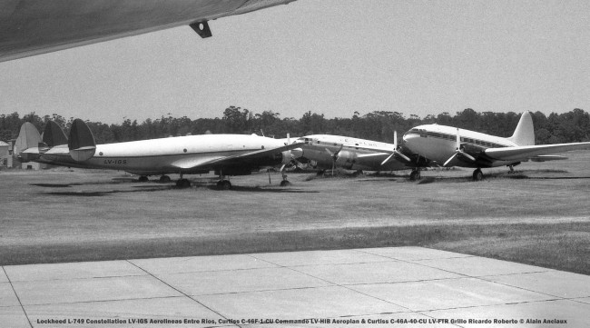 img924 Lockheed L-749 Constellation LV-IGS Aerolineas Entre Rios, Curtiss C-46F-1-CU Commando LV-HIB Aeroplan & Curtiss C-46A-40-CU LV-FTR Grillo Ricardo Roberto © Alain Anciaux